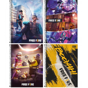 Caderno Espiral 1 Materia Free Fire Tilibra - Kit 4 Un