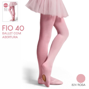 Meia Calca Infantil Ballet Fio 40 Com Abertura 9585 - Kit 2 Un